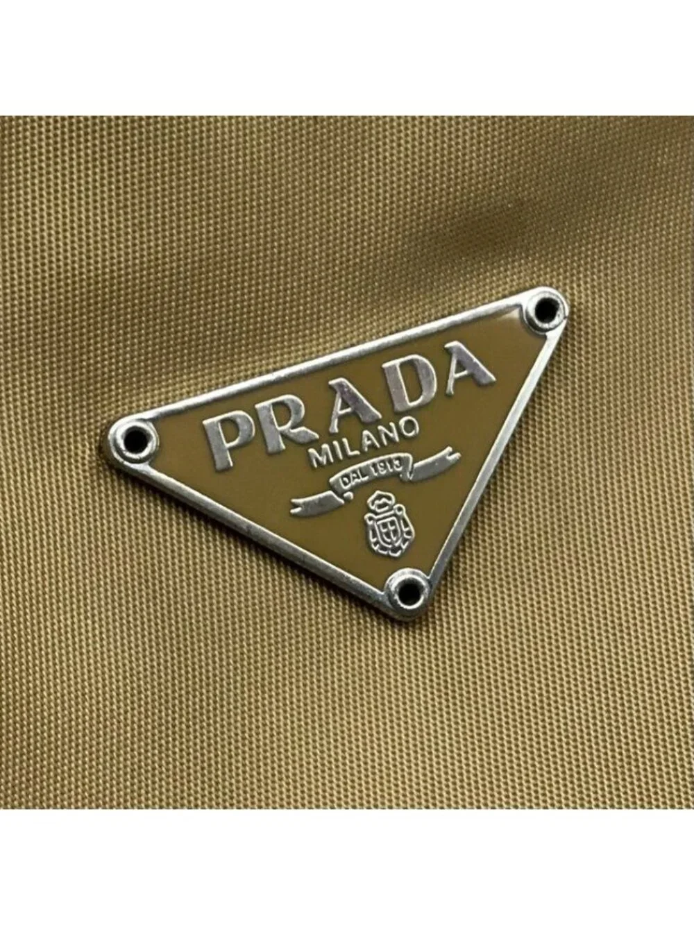 Prada Hand Triangle Plate Pouch Nylon Lightweight Simple Beige